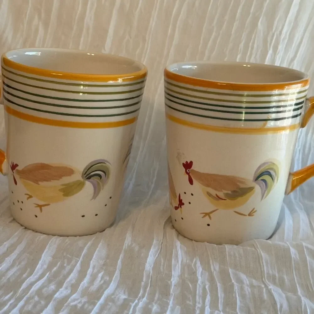 Home Trends Oh La La Chicken Rooster Coffee Mugs Set of 2 Farmhouse